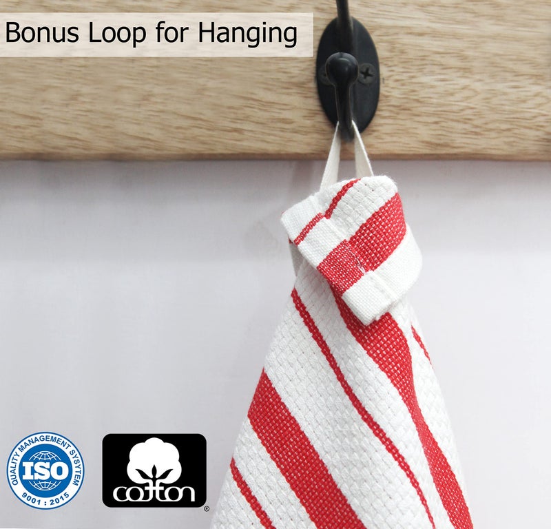 COTTON CRAFT Oversized Kitchen Towels - 4 Pack 100% Cotton Basketweave Tea Dish Towels - Absorbent Reusable Low Lint Quick Dry - Cooking Drying Restaurant Bar Cleaning Cloth Napkin -20x30 Red Stripe - Image 3